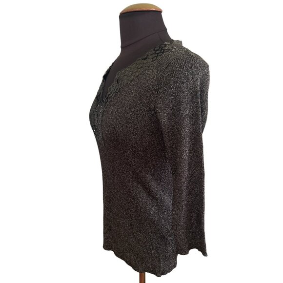 August Silk Womens Metallic Blend Sweater With Circular Design Accents Size L - Picture 2 of 8